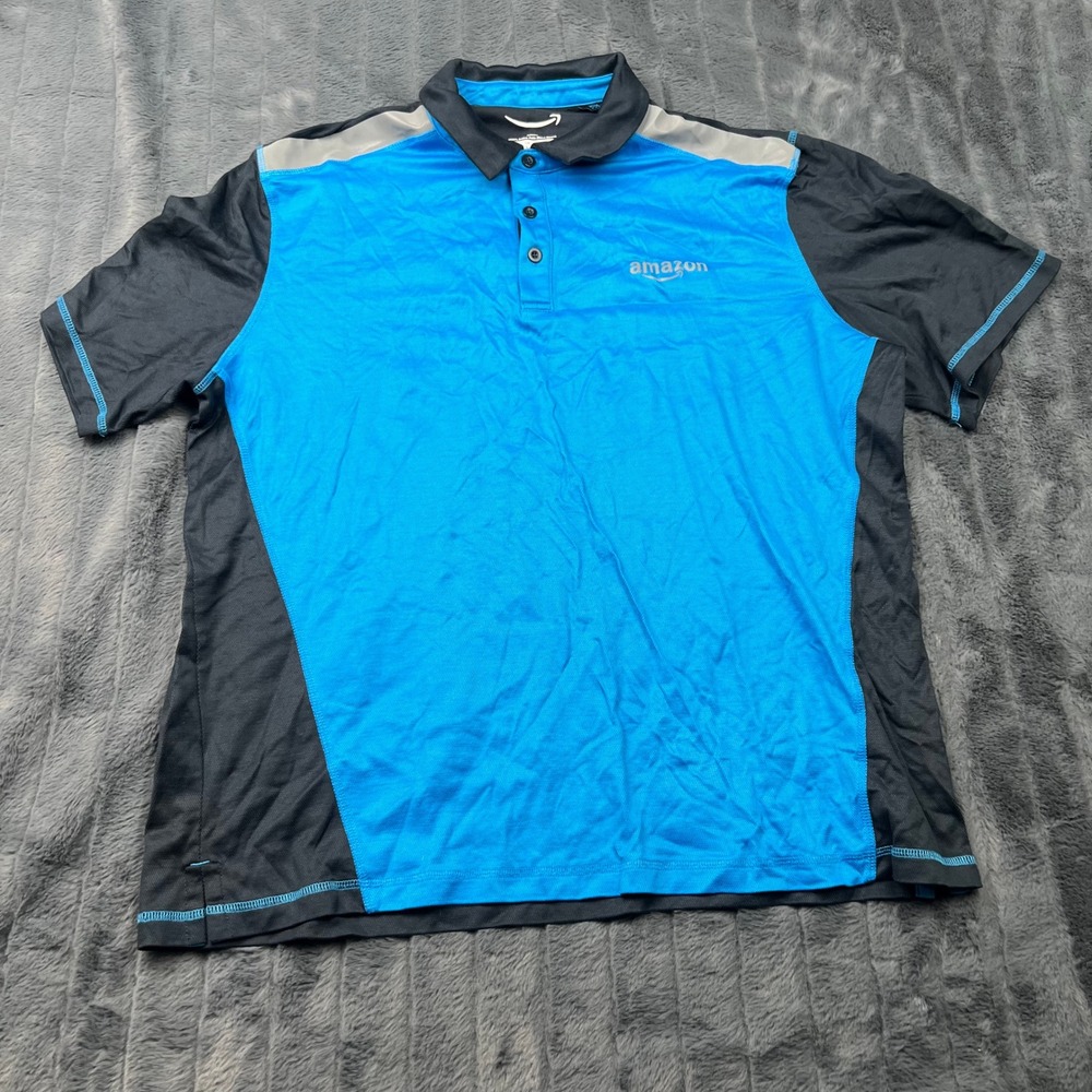 Amazon Mens Active Polo Shirt XL Blue Black Luly Yang APMSS Short Sleeve Logo